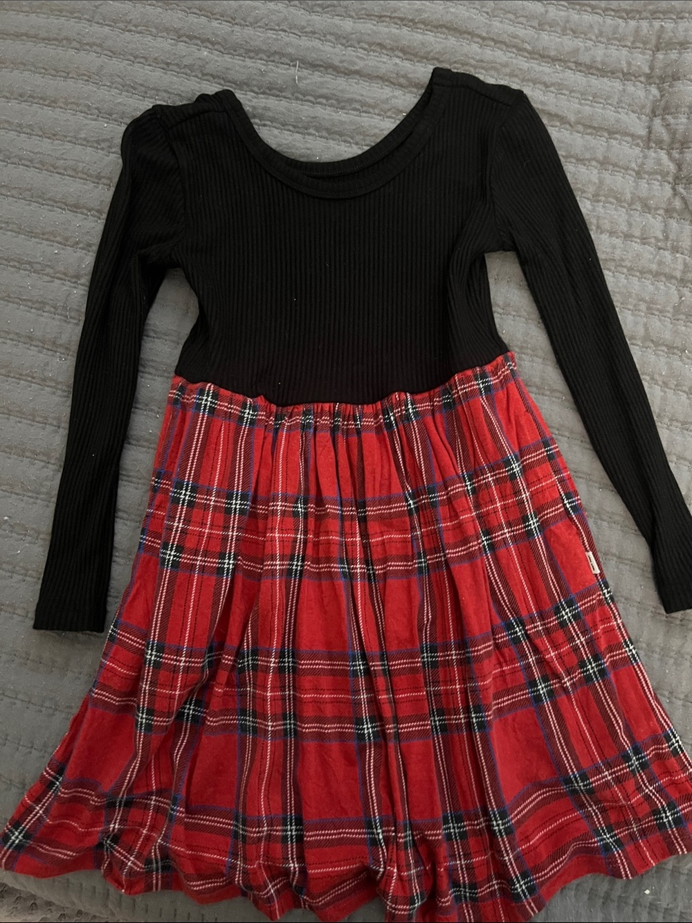 Black Ribbed Top with Red Plaid Skirt Dress